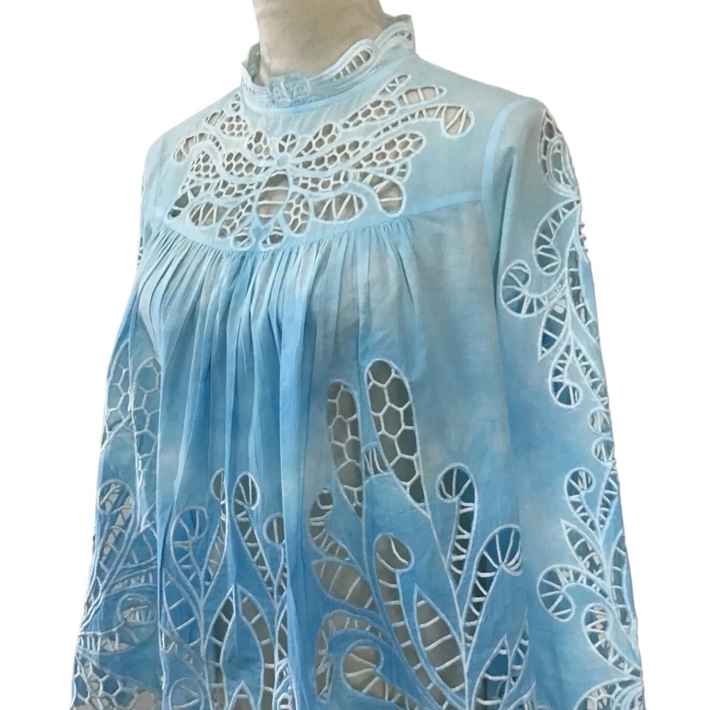 Anthropologie Harlyn Boho Embroidered Hollow Lace Tie Dye Blouse NEW - Picture 5 of 9
